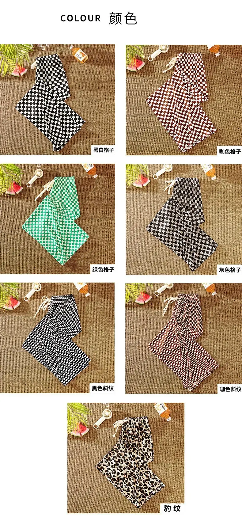 Women's Black White Checkered Wide Leg Pants Spring Summer — feature 20