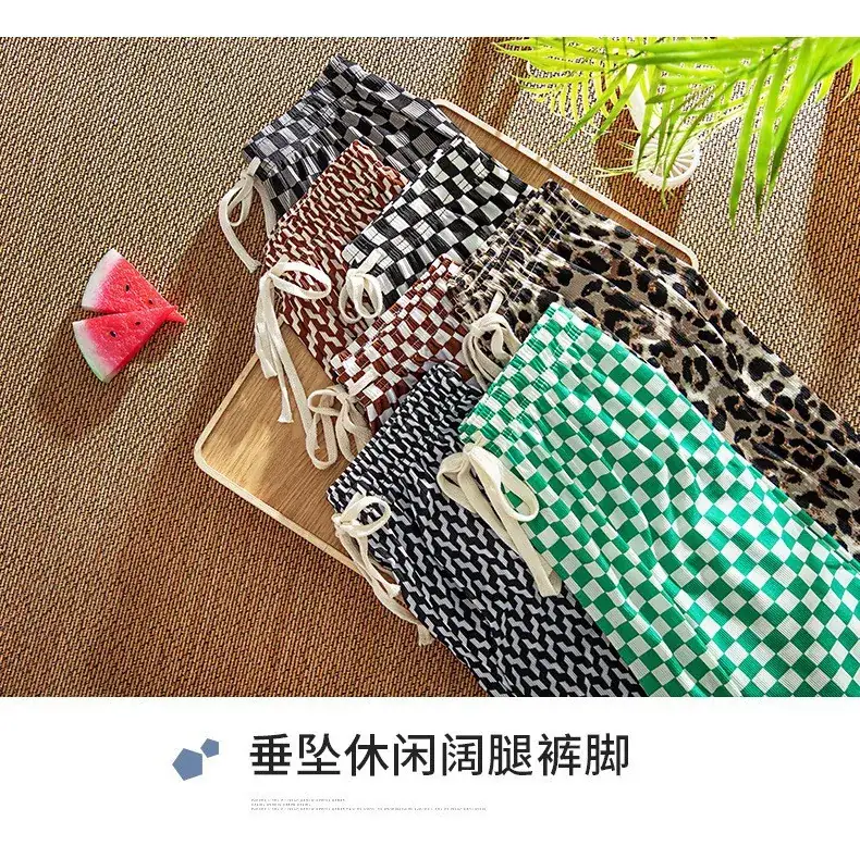 Women's Black White Checkered Wide Leg Pants Spring Summer — feature 22
