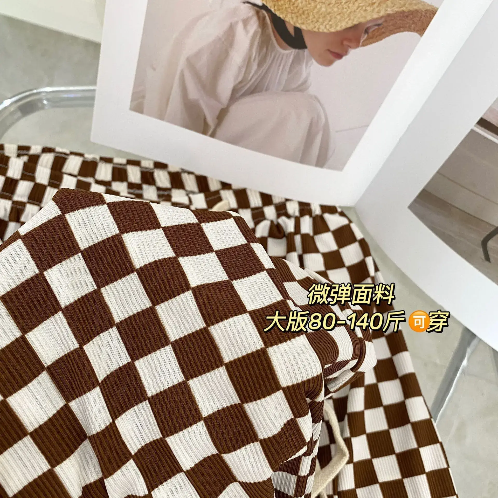 Women's Black White Checkered Wide Leg Pants Spring Summer — feature 30