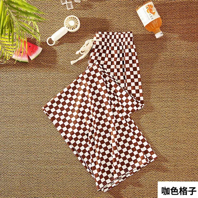 Women's Black White Checkered Wide Leg Pants Spring Summer - Image 4
