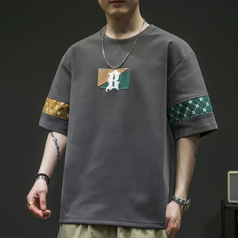 Men Grey T-Shirt with Graphic Print & Half Sleeves - Image 4
