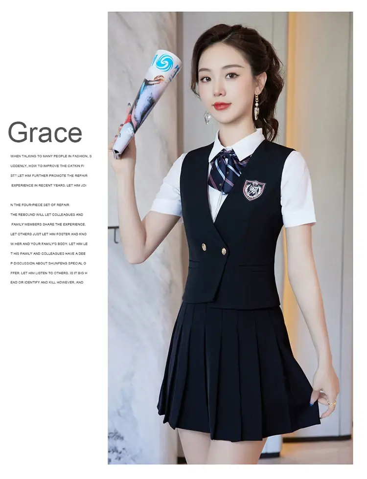 Women's Black School Vest Suit with Pleated Skirt — feature 17