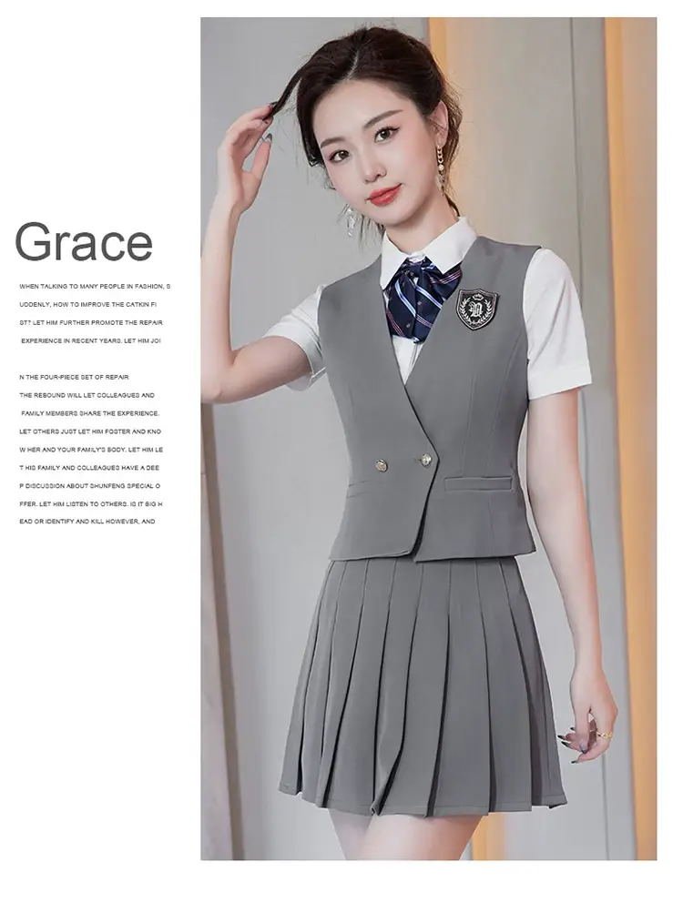Women's Black School Vest Suit with Pleated Skirt — feature 22