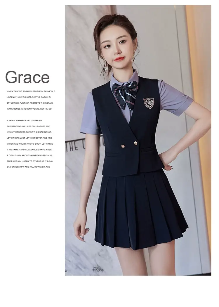 Women's Black School Vest Suit with Pleated Skirt — feature 27