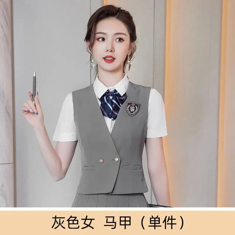 Women's Black School Vest Suit with Pleated Skirt - Image 2
