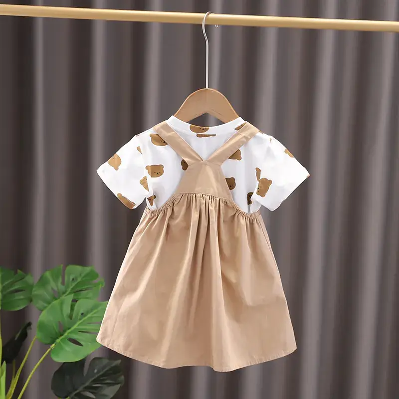 Cross-border Boys & Girls Summer Suit Brown White Straps - Image 5