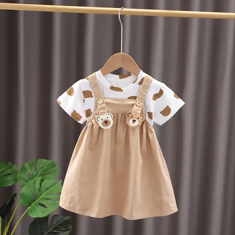 Cross-border Boys & Girls Summer Suit Brown White Straps — feature 2