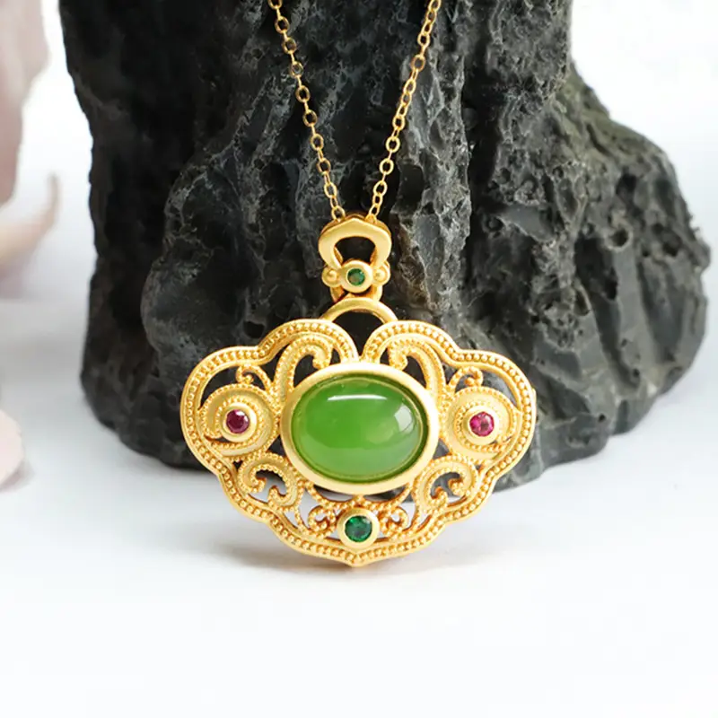 Guan Yu Jade Pendant Necklace Green Crystal Russian Material - Image 2