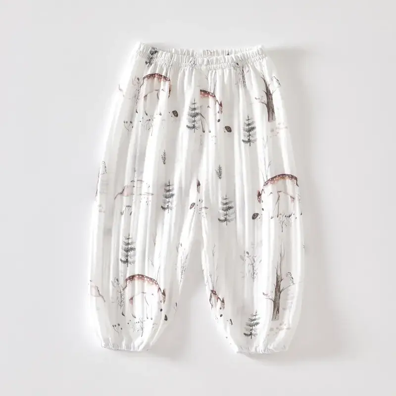 Baby Mosquito Proof Ankle-Tied Pants White Printed - Image 4