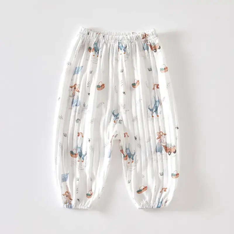 Baby Mosquito Proof Ankle-Tied Pants White Printed - Image 9