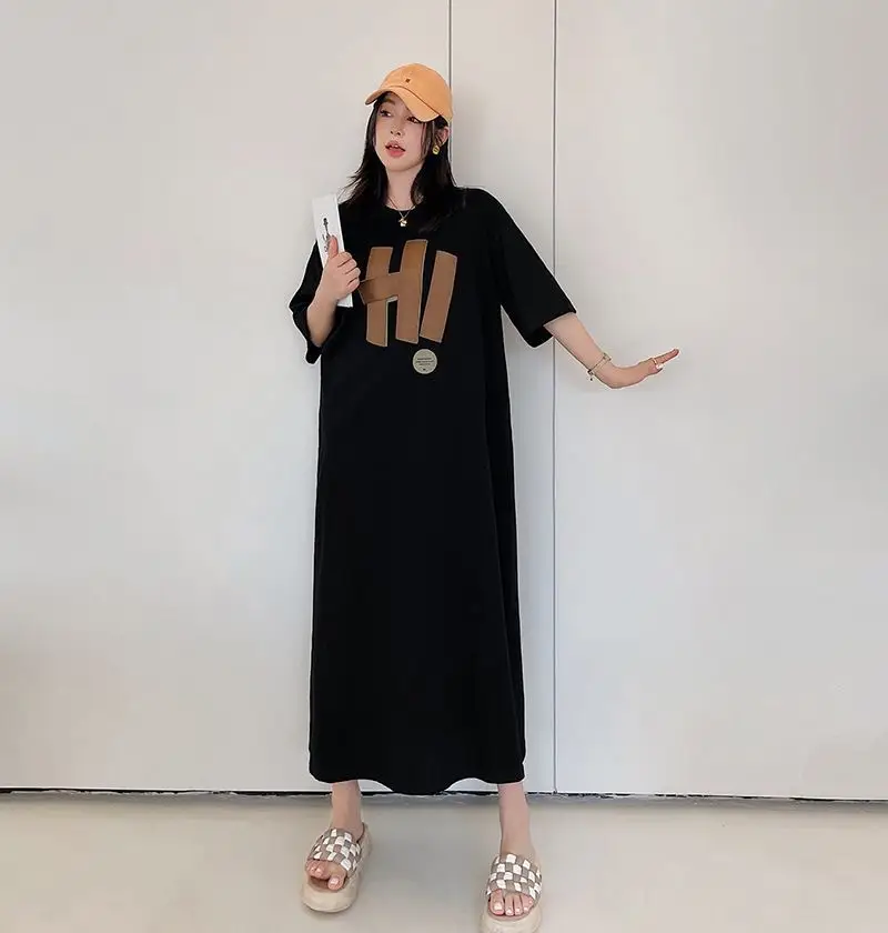 Women's Black Hand Print Long Sleeve Dress Large — feature 10