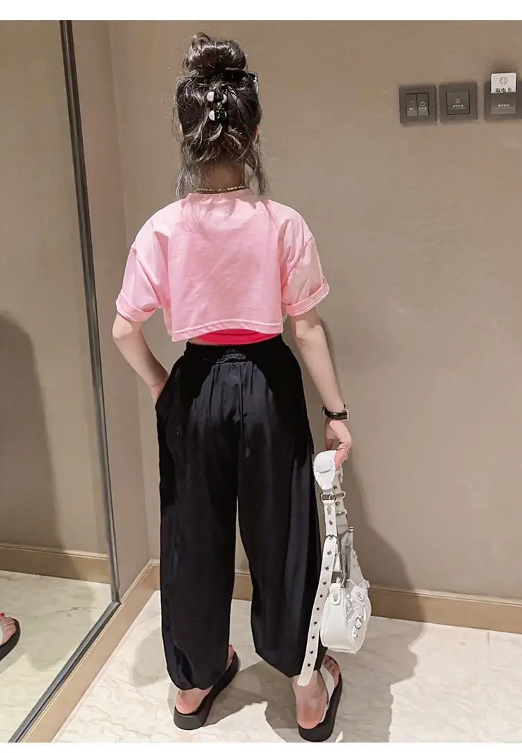 Girls Pink N'Z Crop Top Black Jogger Pants Summer Suit 2024 — feature 14