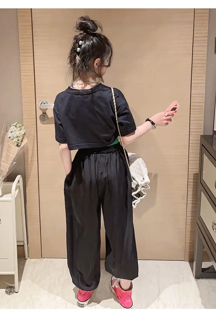 Girls Pink N'Z Crop Top Black Jogger Pants Summer Suit 2024 — feature 9