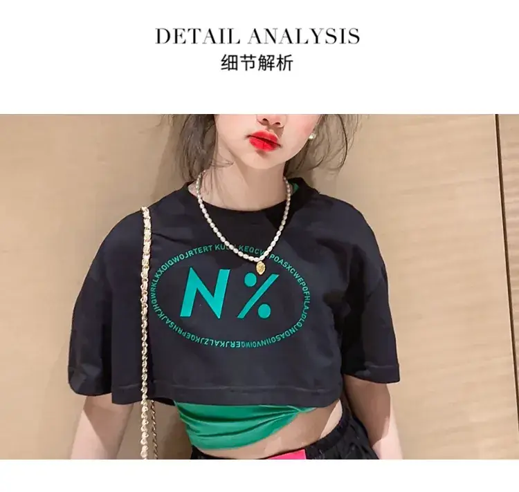 Girls Pink N'Z Crop Top Black Jogger Pants Summer Suit 2024 - Image 2