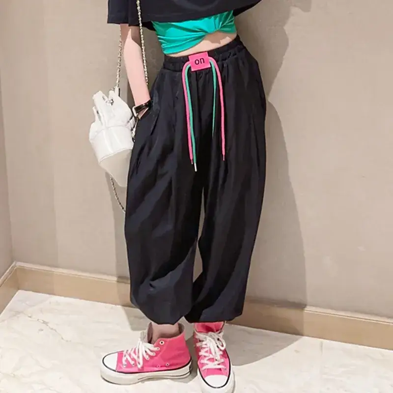 Girls Pink N'Z Crop Top Black Jogger Pants Summer Suit 2024 - Image 3