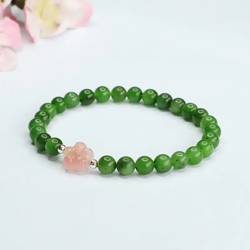 Green Jade Flower Bracelet for Women - Image 3