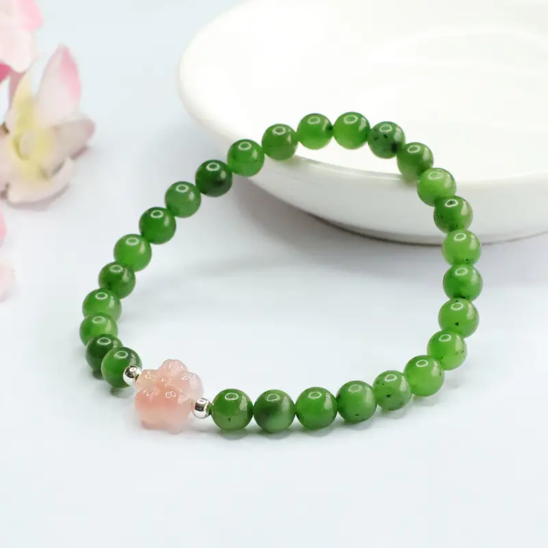 Green Jade Flower Bracelet for Women - Image 4