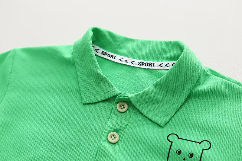 Boys Green Cat Print Polo Short Sleeve T-Shirt Denim Shorts Set — feature 5