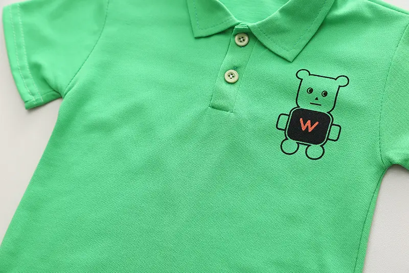 Boys Green Cat Print Polo Short Sleeve T-Shirt Denim Shorts Set — feature 6