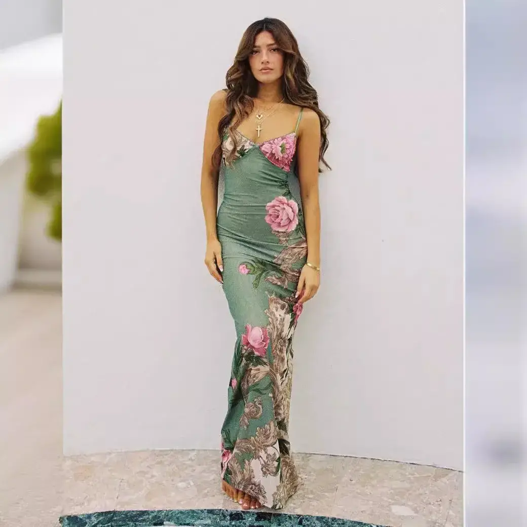 New Women's Long Dress Holiday Elegant Slim-fit Printed Design - Image 6