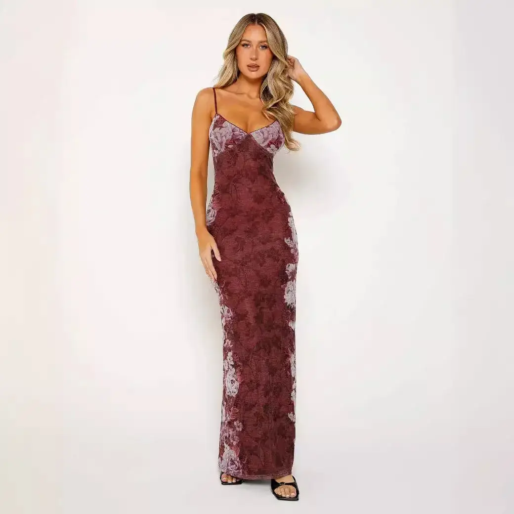 New Women's Long Dress Holiday Elegant Slim-fit Printed Design - Image 7