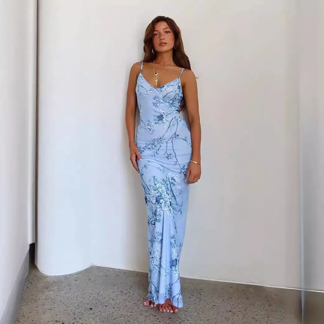 New Women's Long Dress Holiday Elegant Slim-fit Printed Design - Image 8