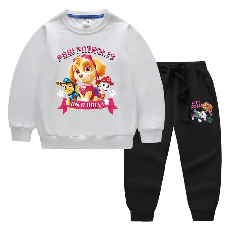 Kids Cartoon Sweatshirt Trousers Set Pink Black Cotton - Image 15