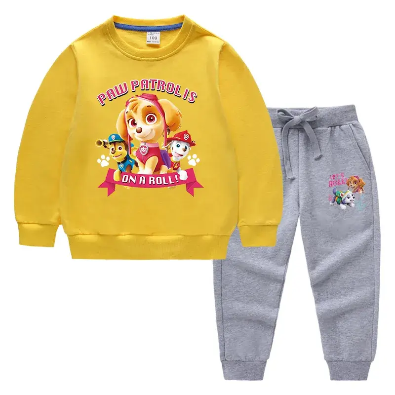 Kids Cartoon Sweatshirt Trousers Set Pink Black Cotton - Image 10