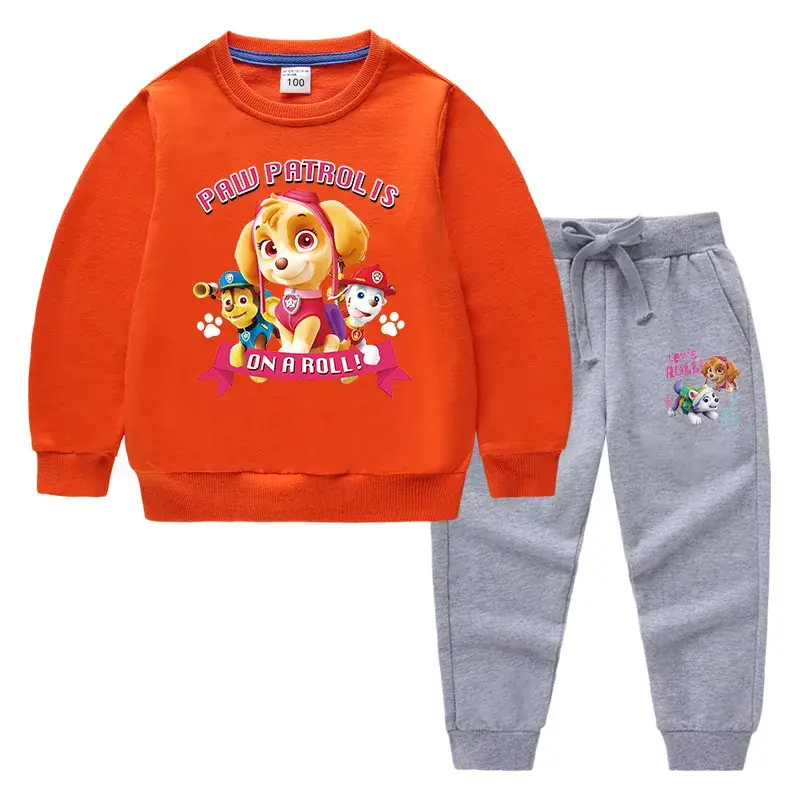 Kids Cartoon Sweatshirt Trousers Set Pink Black Cotton - Image 12