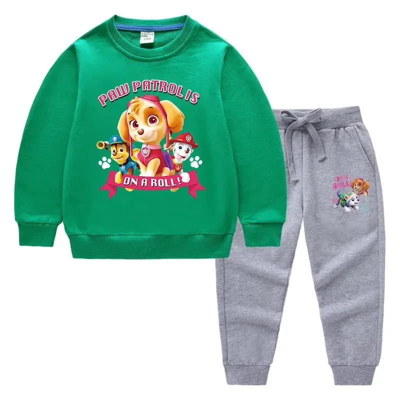 Kids Cartoon Sweatshirt Trousers Set Pink Black Cotton - Image 14