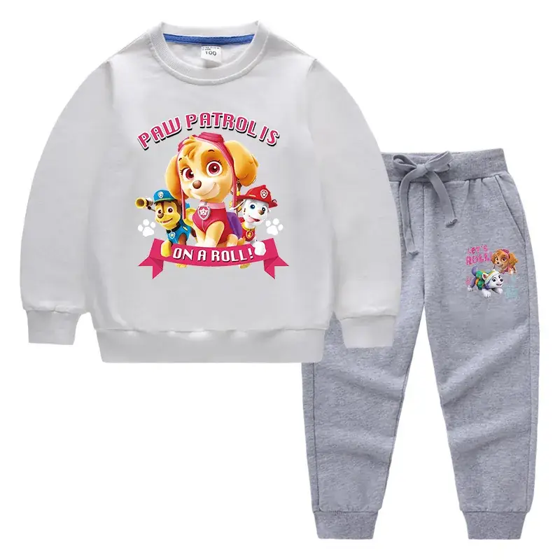 Kids Cartoon Sweatshirt Trousers Set Pink Black Cotton - Image 16