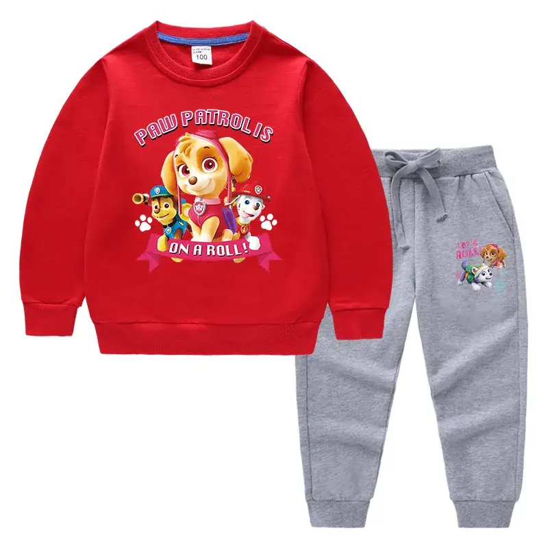 Kids Cartoon Sweatshirt Trousers Set Pink Black Cotton - Image 2