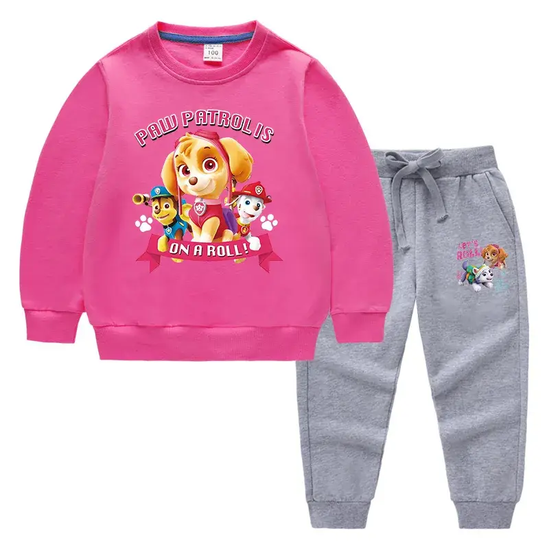 Kids Cartoon Sweatshirt Trousers Set Pink Black Cotton - Image 20