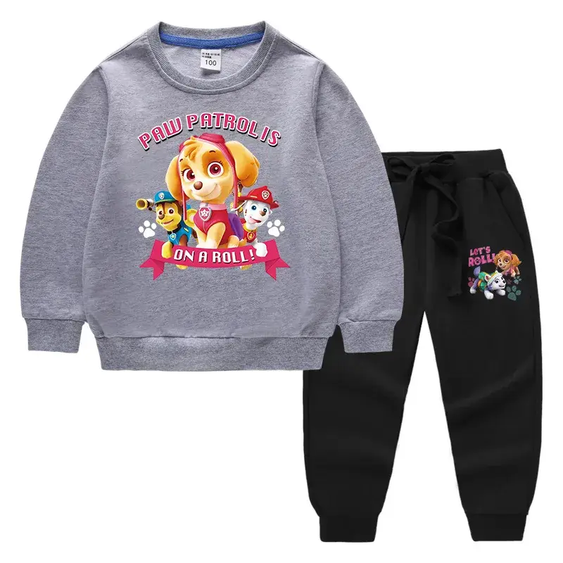 Kids Cartoon Sweatshirt Trousers Set Pink Black Cotton - Image 22