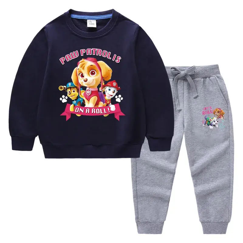 Kids Cartoon Sweatshirt Trousers Set Pink Black Cotton - Image 23