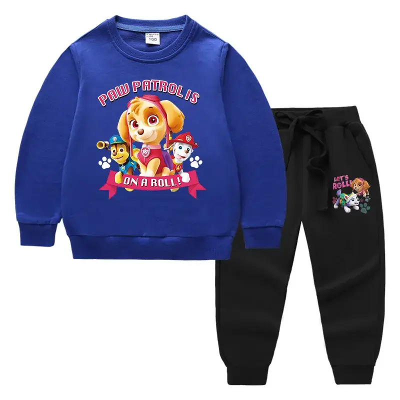 Kids Cartoon Sweatshirt Trousers Set Pink Black Cotton - Image 3