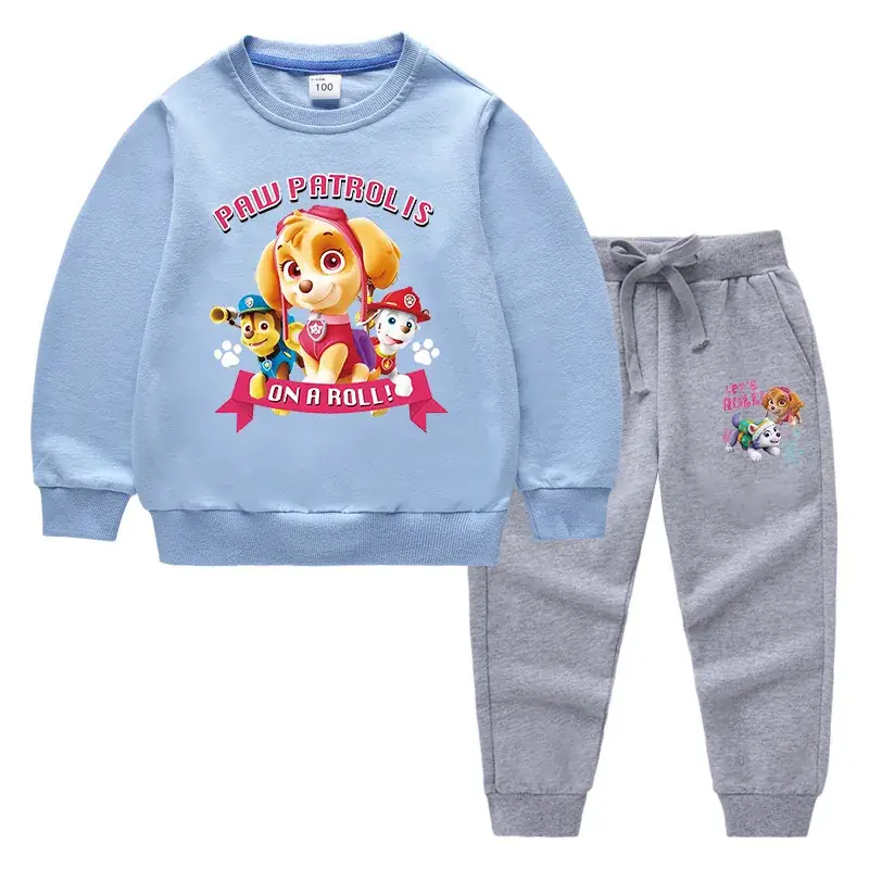 Kids Cartoon Sweatshirt Trousers Set Pink Black Cotton - Image 8