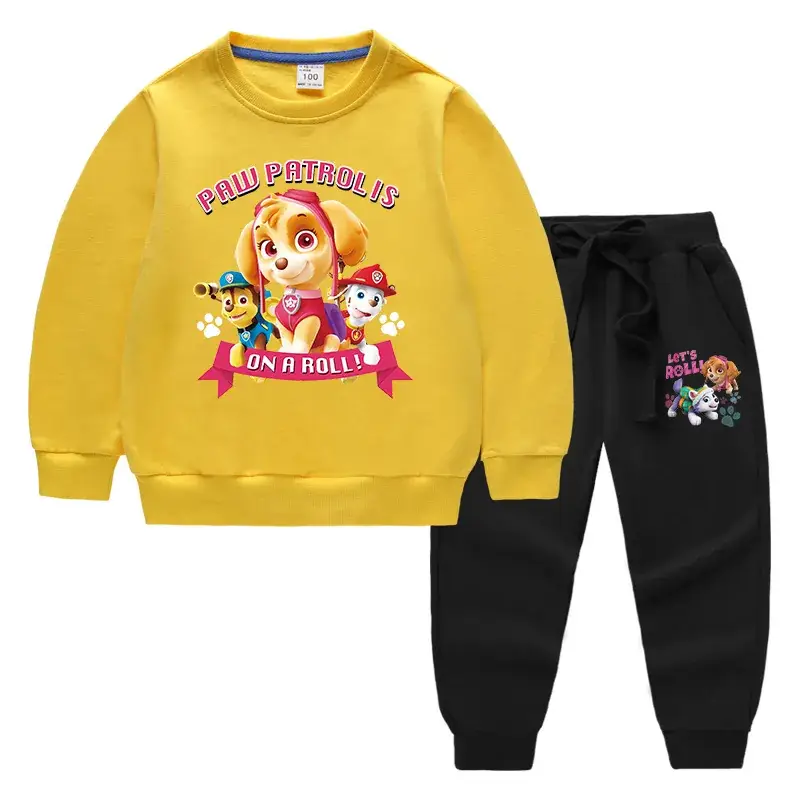 Kids Cartoon Sweatshirt Trousers Set Pink Black Cotton - Image 9