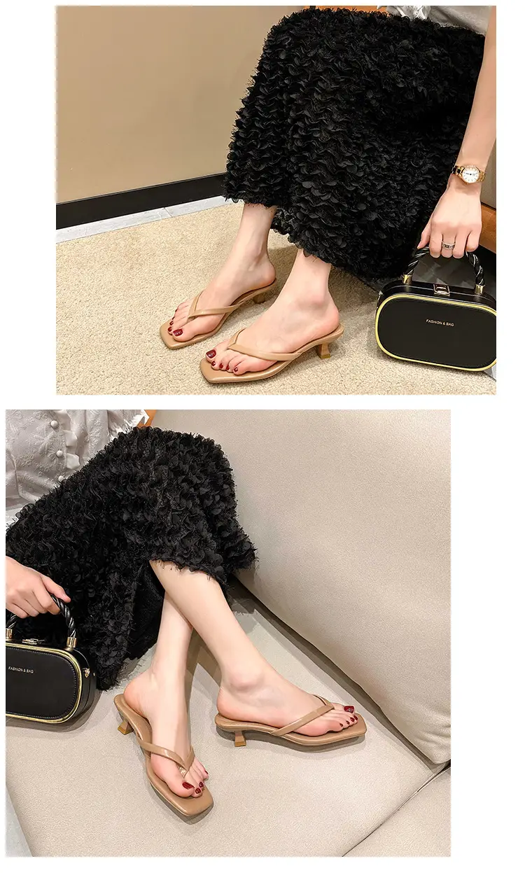 Women Square Toe Stiletto Slippers Summer Flip Flops — feature 16