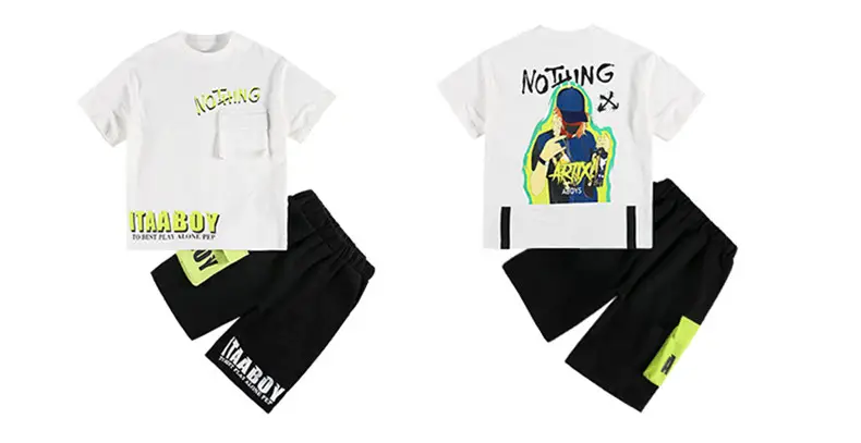 Summer Thin Boy's Neon Short Sleeve T-Shirt & Black Half Shorts Set — feature 17