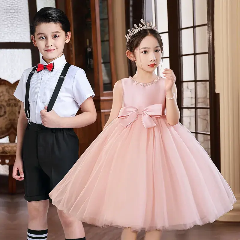 Pink Tulle Bow Dress for Girls Primary School - Image 5