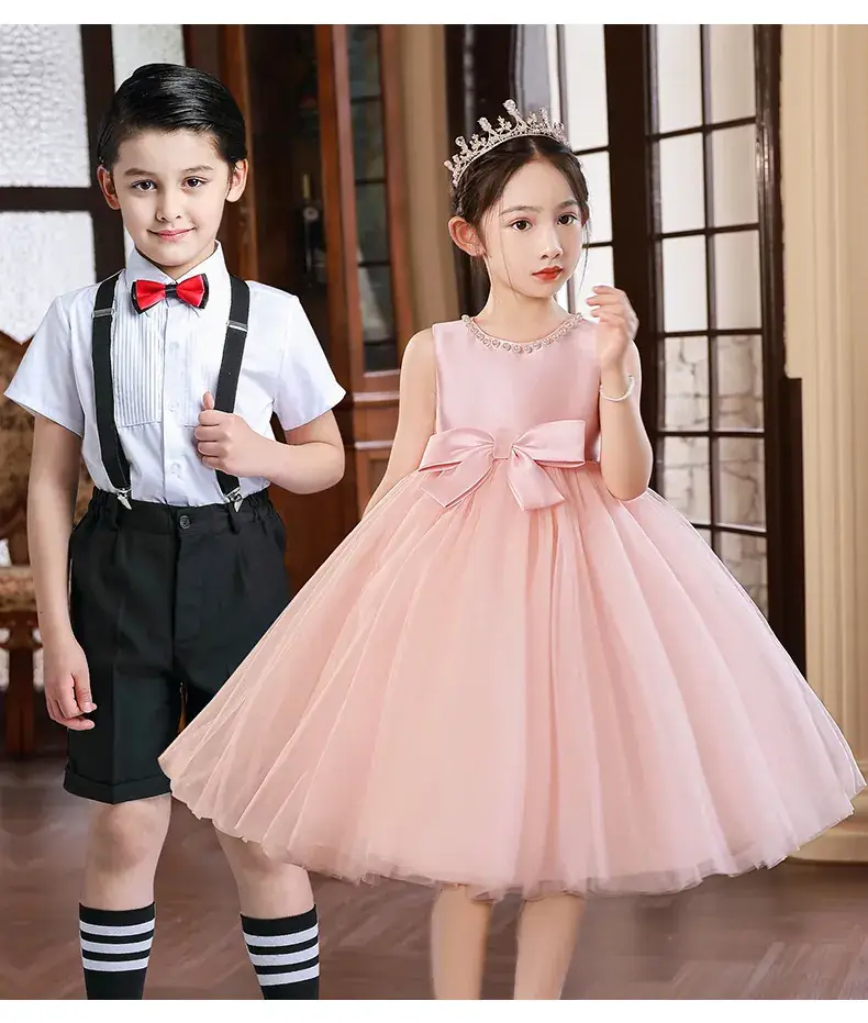 Pink Tulle Bow Dress for Girls Primary School — feature 14