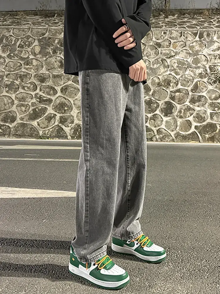 Men Smoke Gray Wide Leg Pants Spring Hong Kong Style