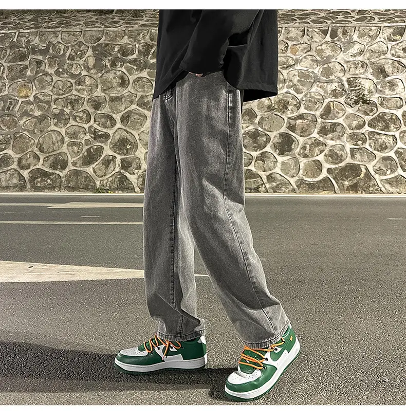 Men Smoke Gray Wide Leg Pants Spring Hong Kong Style — feature 10