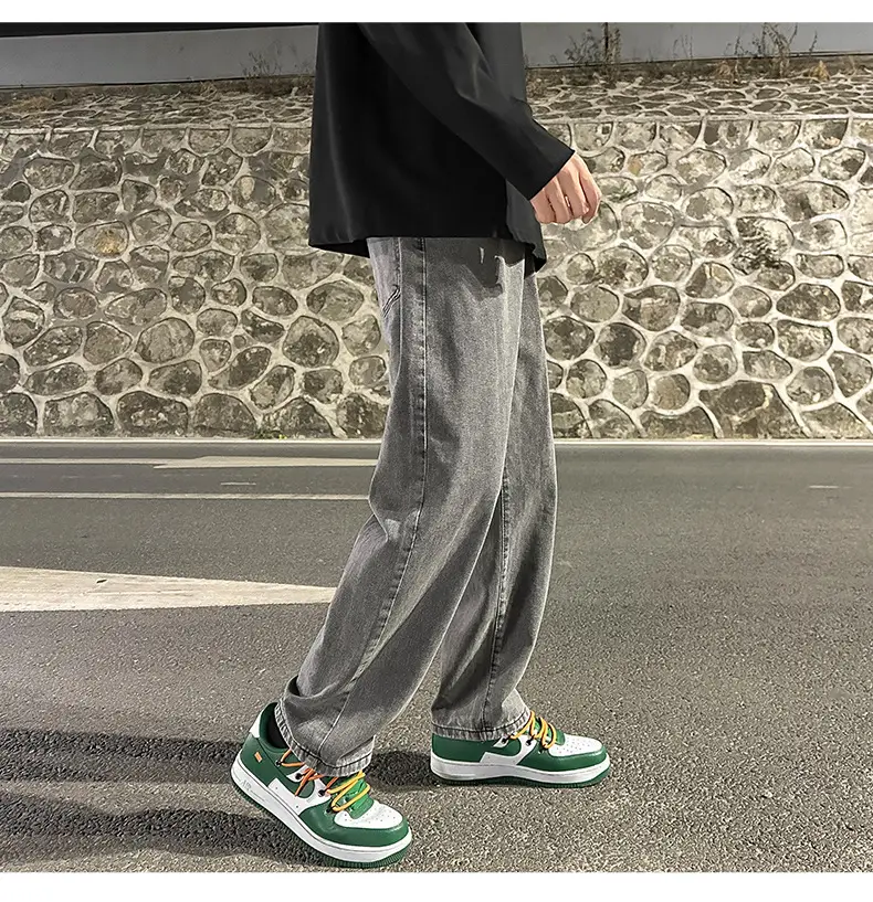 Men Smoke Gray Wide Leg Pants Spring Hong Kong Style — feature 11