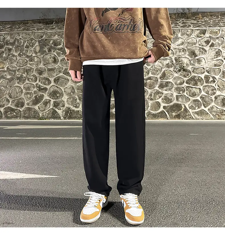 Men Smoke Gray Wide Leg Pants Spring Hong Kong Style — feature 13