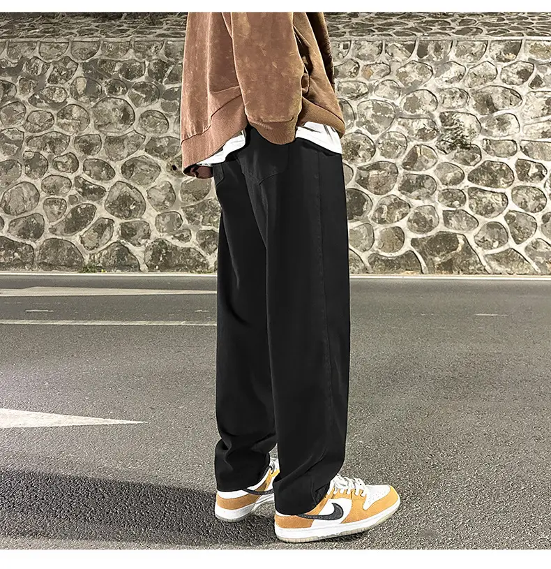 Men Smoke Gray Wide Leg Pants Spring Hong Kong Style — feature 14