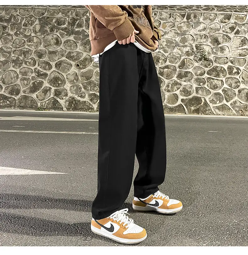 Men Smoke Gray Wide Leg Pants Spring Hong Kong Style — feature 15