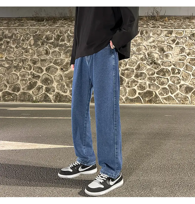 Men Smoke Gray Wide Leg Pants Spring Hong Kong Style — feature 17