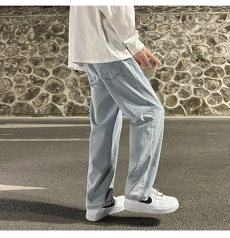 Men Smoke Gray Wide Leg Pants Spring Hong Kong Style — feature 21